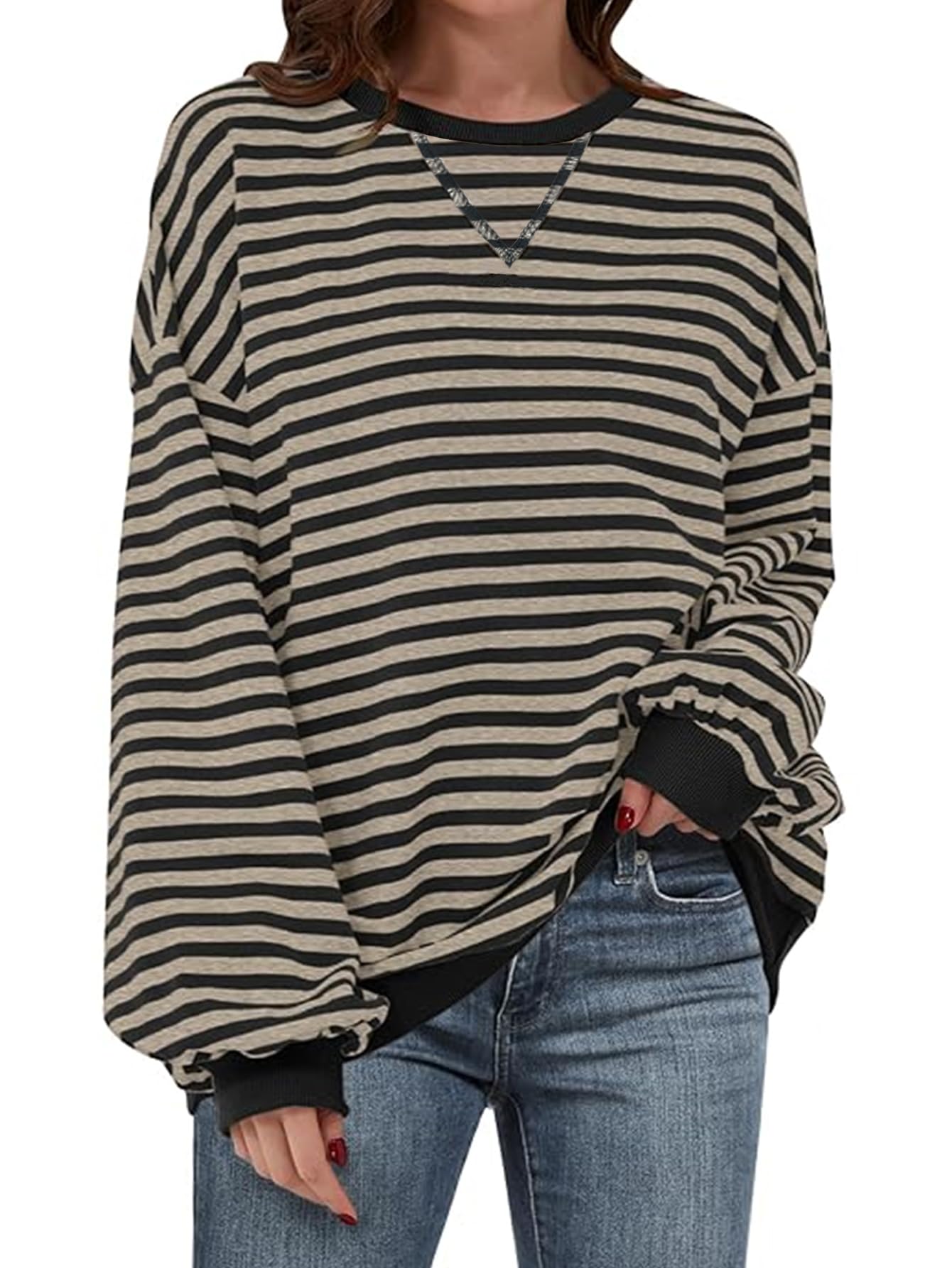 Sudadera a rayas de gran tamaño para mujer, manga larga, cuello redondo, moda de otoño 2026, ropa Y2K