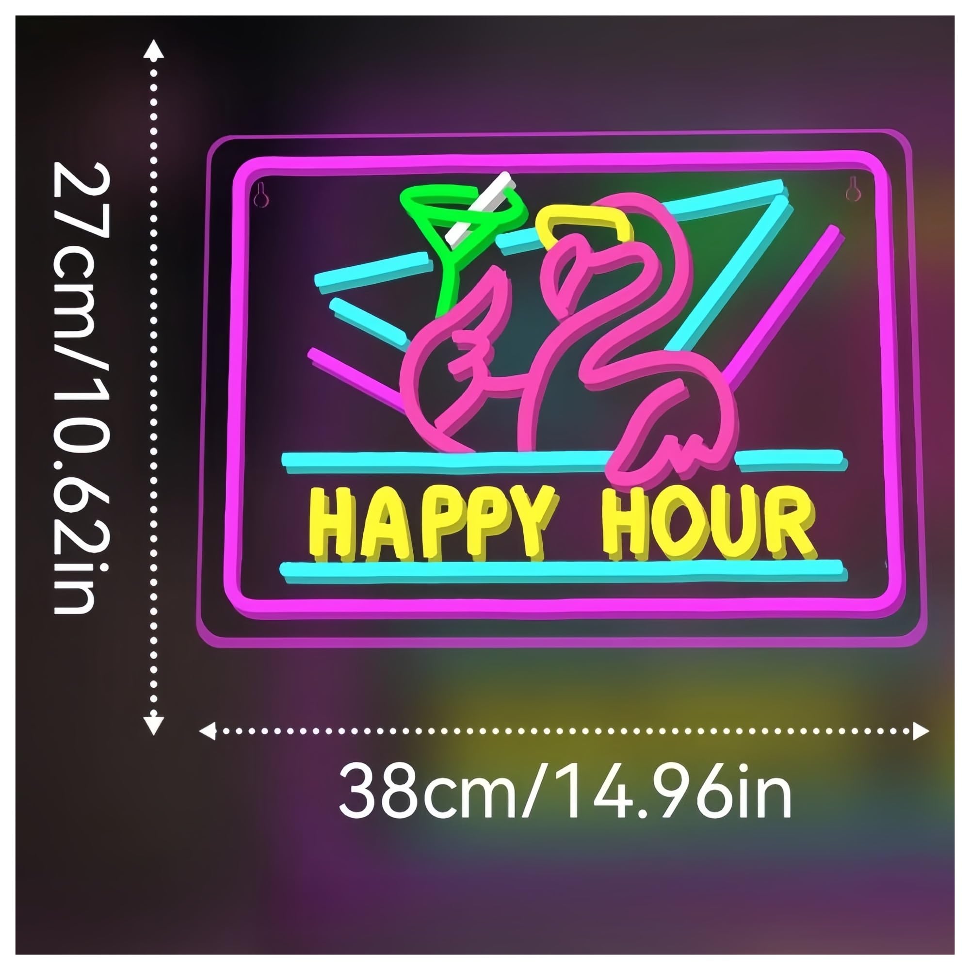 Insegna al Neon Insegna Al Neon Happy Hour A, Luci Al Neon Dimmerabili, Decorazione Da Parete Per Bar, Birra, Spiaggia, Festa, Insegna Luminosa 27cmx38cm