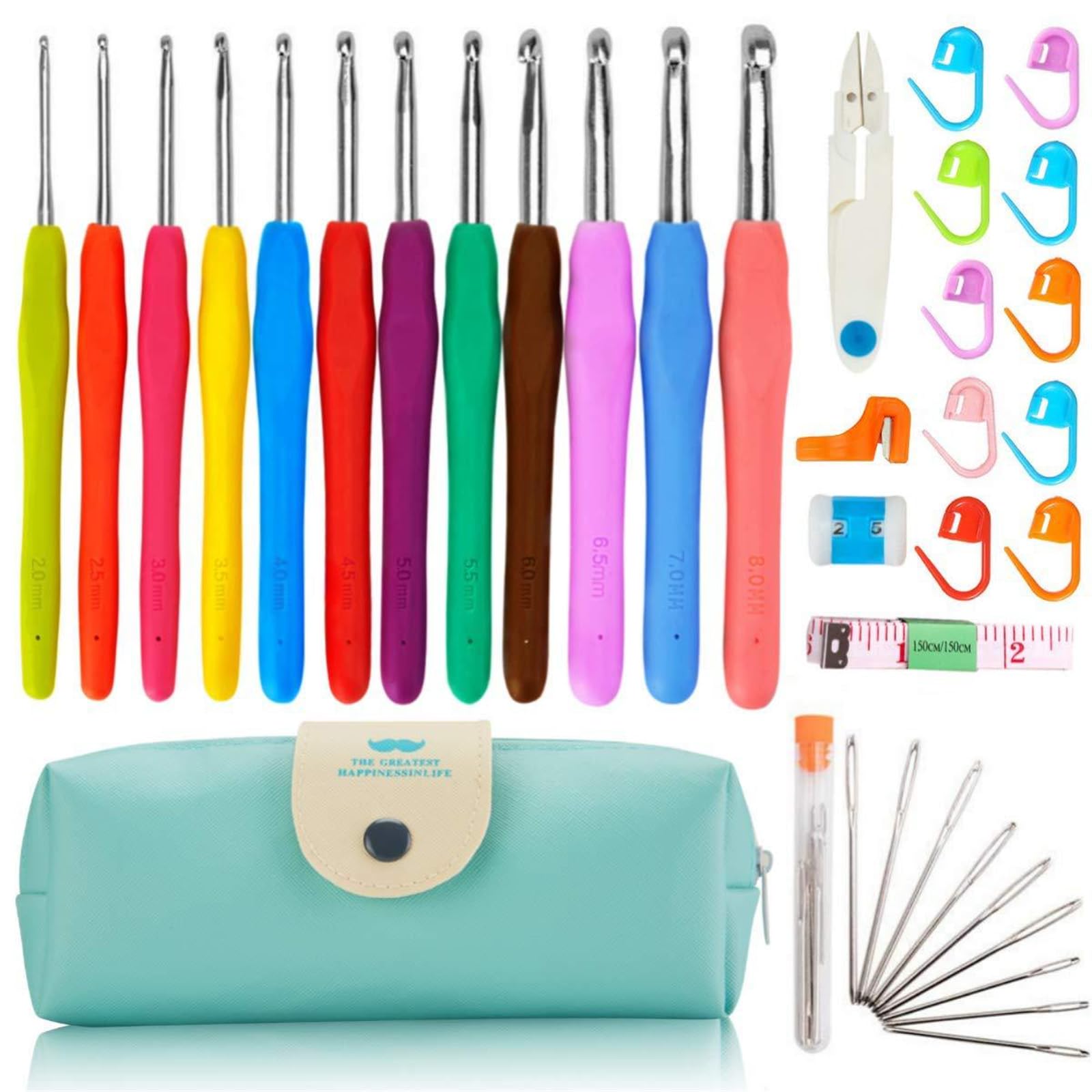 Yhplxyuus Hook Set with 37 Pieces Includes Silicone Grips and Aluminum Hooks in Various Sizes for All Crafting Needs Crochet Hook Set