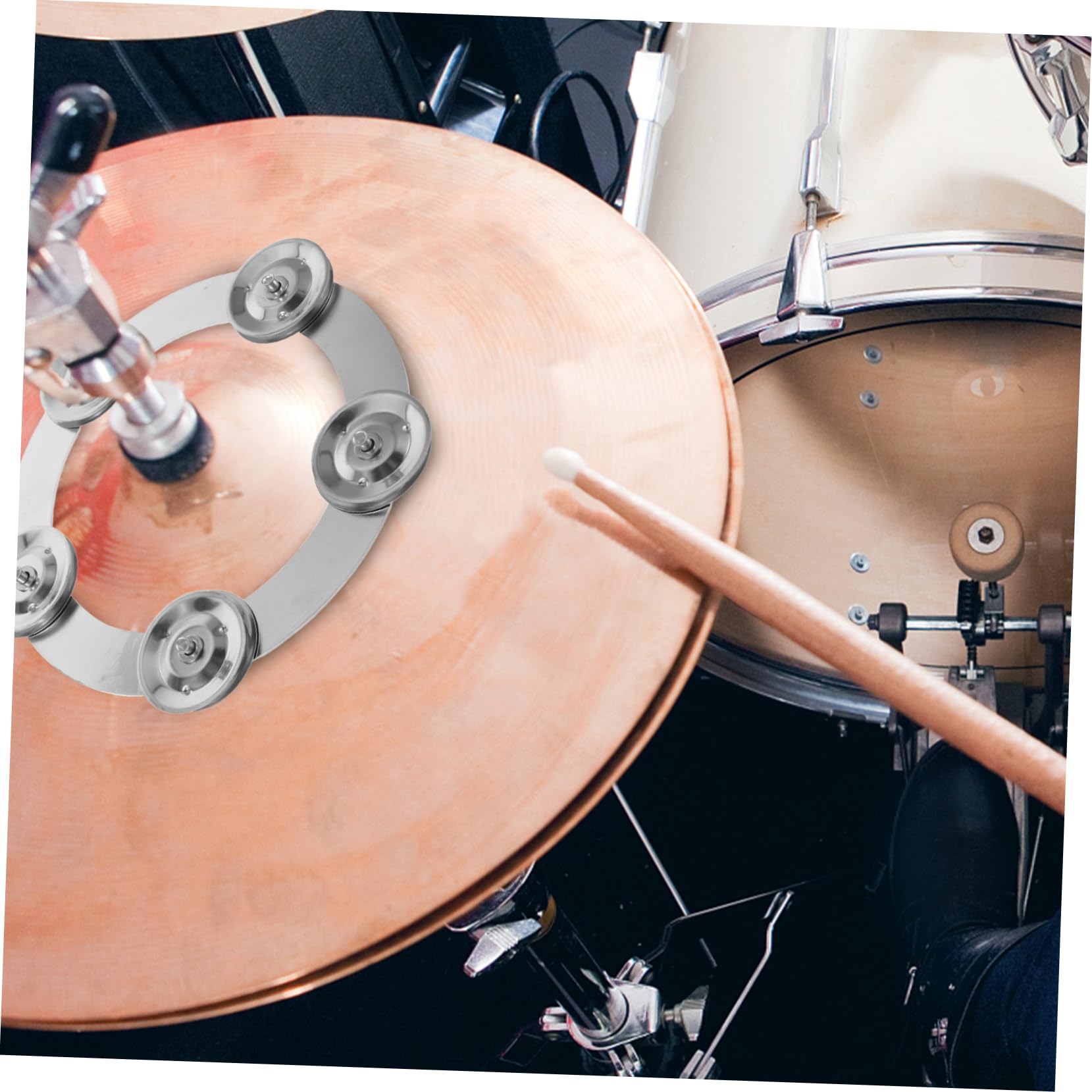 Anillo de Pandereta Metálico para Platillo Splash de Batería, Mejora Efectos de Sonido y Calidad Acústica para Bateristas Profesionales y Prácticas