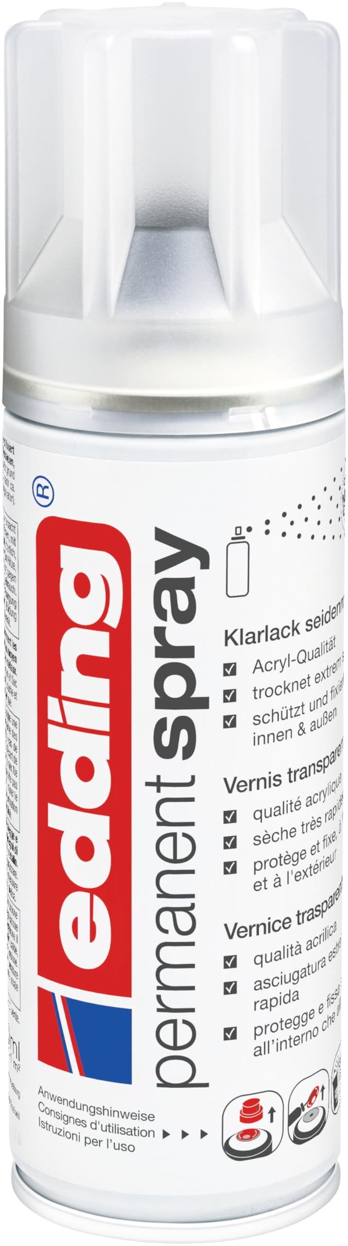 Edding 5200 Spray Permanente Lacca Trasparente, Transparente Opaco, 200 Ml, Vernice Acrilica Fissante Lucida, per Sigillare e Proteggere La Vernice, Smalto Acrilico Trasparente