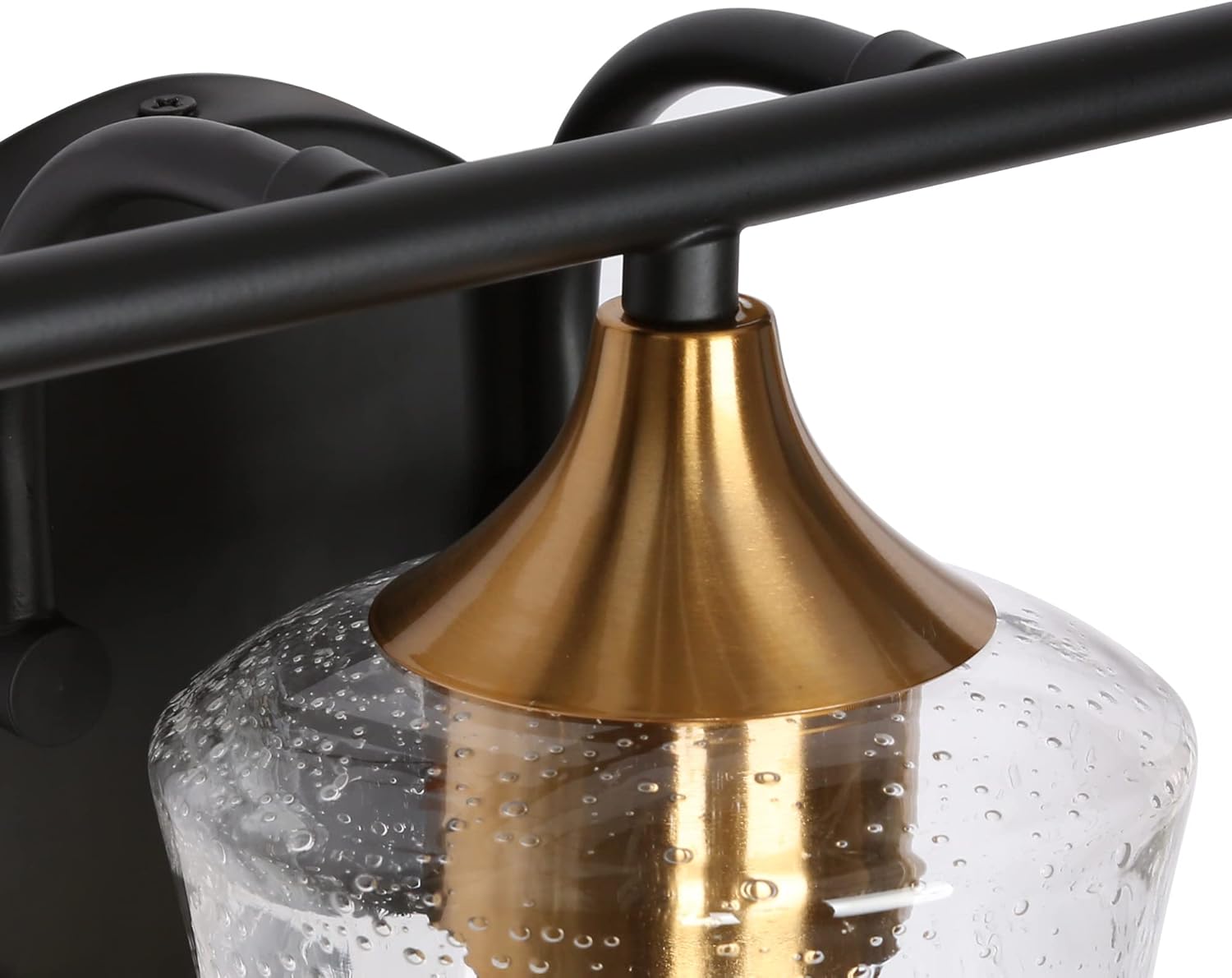 ZEVNI Vanity Light Fixture, 3-Light Bathroom Black and Gold Vanity Light Fixtures with Seeded Glass Shades, 20.5” X 7.5” X 7”