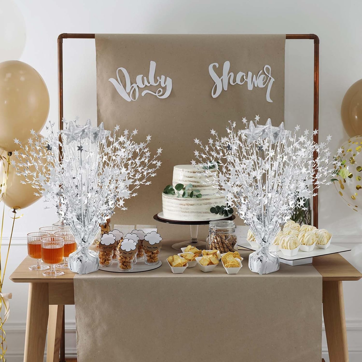 Wenqik 6 Pcs Graduation Table Centerpiece Party Decoration Spray Centerpiece Foil Star Centerpieces Table Decorations for Party Event Anniversary Memorial Dining Holiday Celebration(Silver)