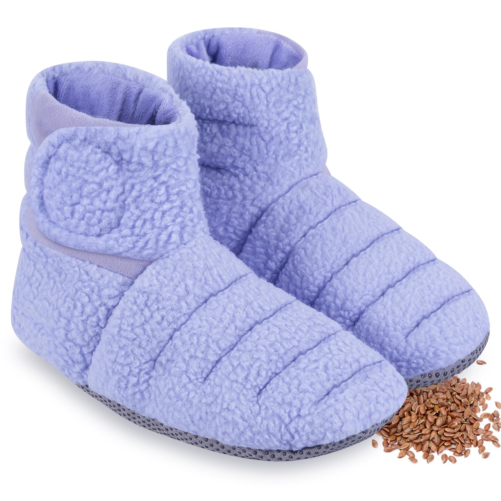 REVIX Microwavable Foot Warmers, Heated Booties for Cold Feet & Discomfort Relief, Microwavable Slippers with Adjustable Fit and Non-Slip Sole for Women & Men, Purple S-image-42