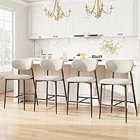 MALOL Set of 4 Beige Counter Height Bar Stools with Backs - Modern Upholstered Kitchen Island Stools, Metal Legs