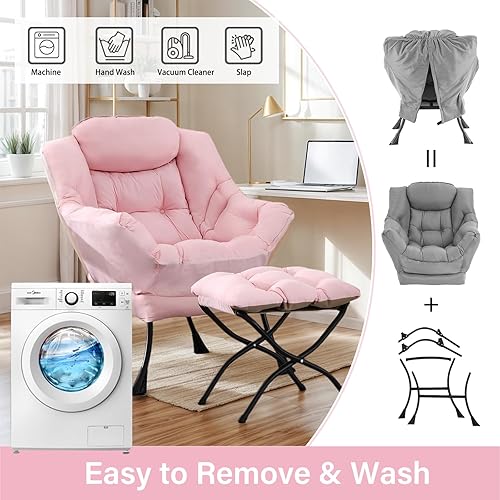 Miniatura 7 de Silla perezosa con otomana, silla de descanso moderna y grande con reposabrazos y reposapiés, silla de lectura con otomana, silla de sofá de ocio