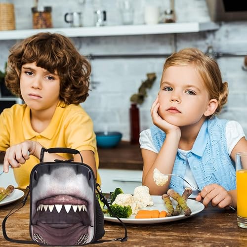 Miniatura 6 de 7-mi Bolsas de almuerzo aisladas para niños 3D Shark Lunch Tote Box Comidas con correa ajustable para el hombro y soporte para botella de agua