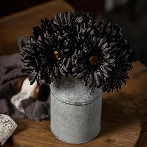 Miniatura 3 de TOPIA Margaritas africanas artificiales, margaritas africanas, flores de seda, gerberas artificiales, paquete de 10 unidades (negro)