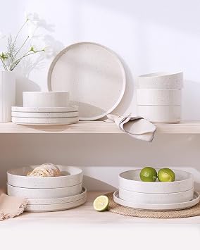 Richmount Nebula Dinner Sets for 6 People, 18PC Speckled Stoneware Set, Scratch Resistant Dinnerware Sets, Dishwasher & Microwave Safe, Dining Plates and Bowls Sets, Creamy with Colorful Speckles