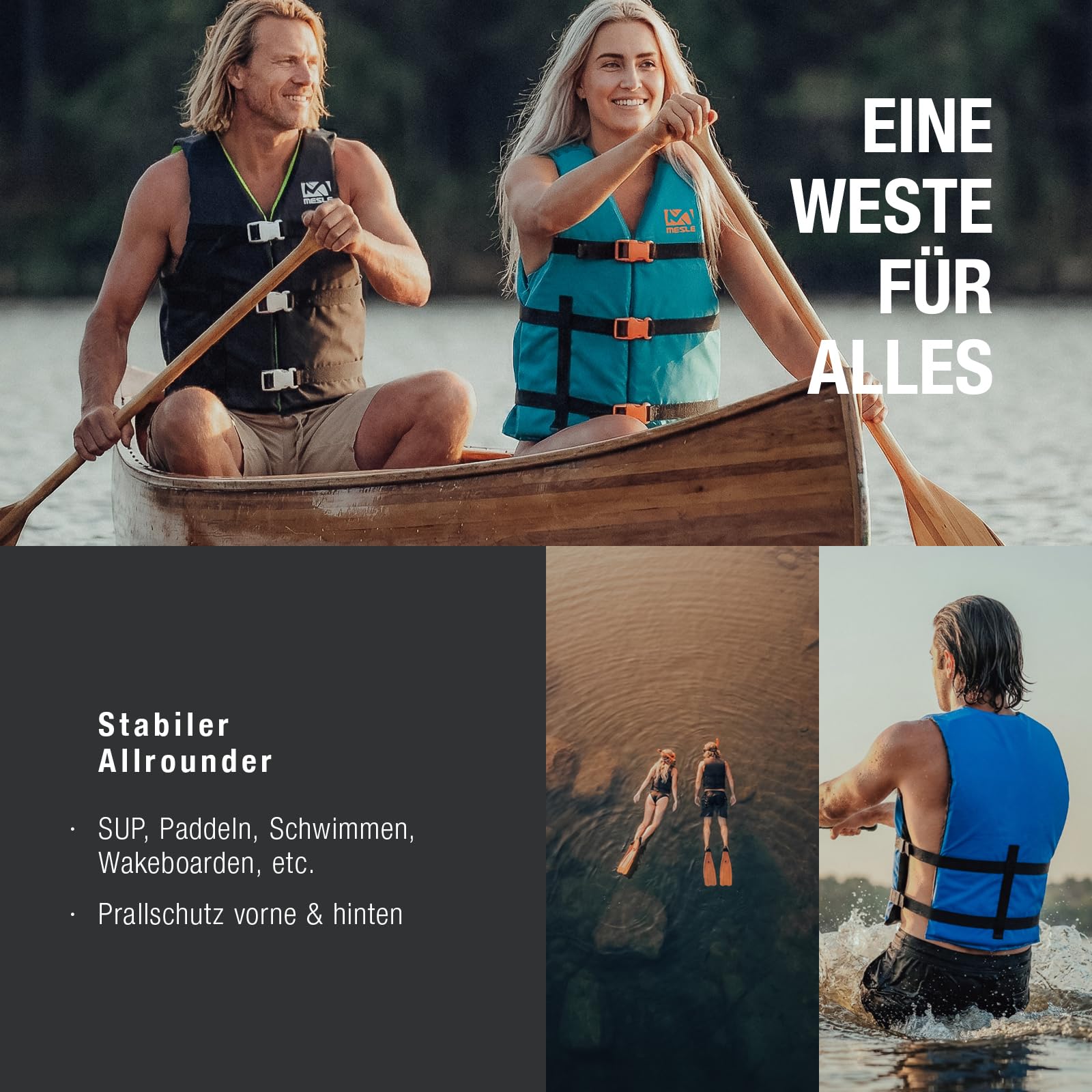 Mesle Gilet de Natation Adulte Promo 50N Tailles 40-130 kg pour Sup, Plongée en apnée, Ski Nautique