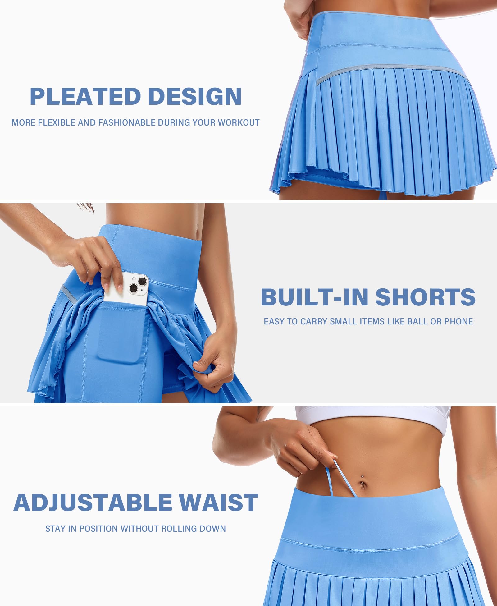 JoyGirl Jupe de tennis plissée pour femme avec short intégré, mini jupe-short de golf taille haute avec poches