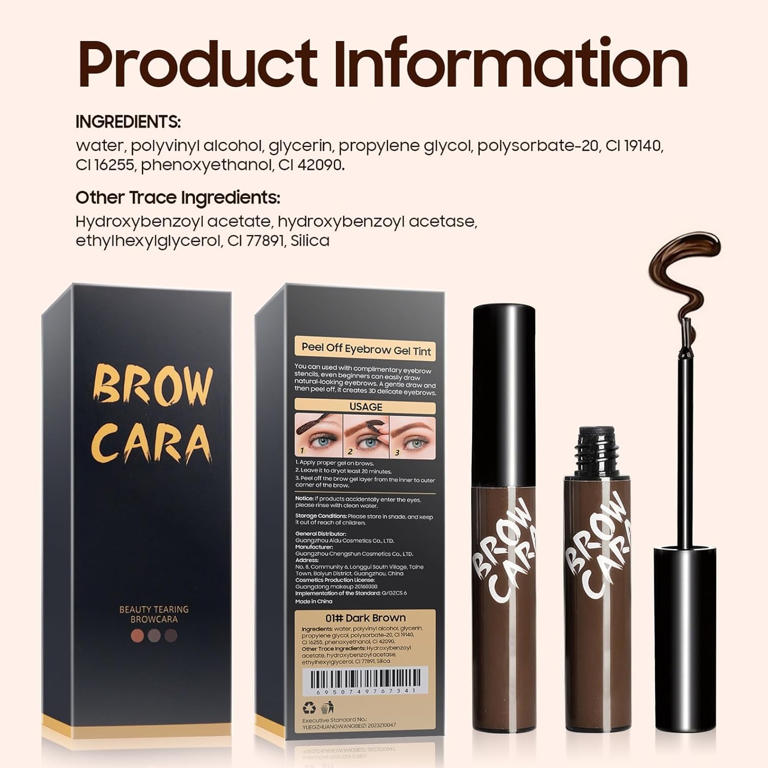 Eyebrow Gel - Peel Off Brow Gel Waterproof with Eyebrow Stencils, Transfer-Proof Eyebrow Tattoo for Girl Create Fuller & Defined Brows Makeup, No Smudge and Easy to Color, 1 Pack (Dark Brown) - Image 9