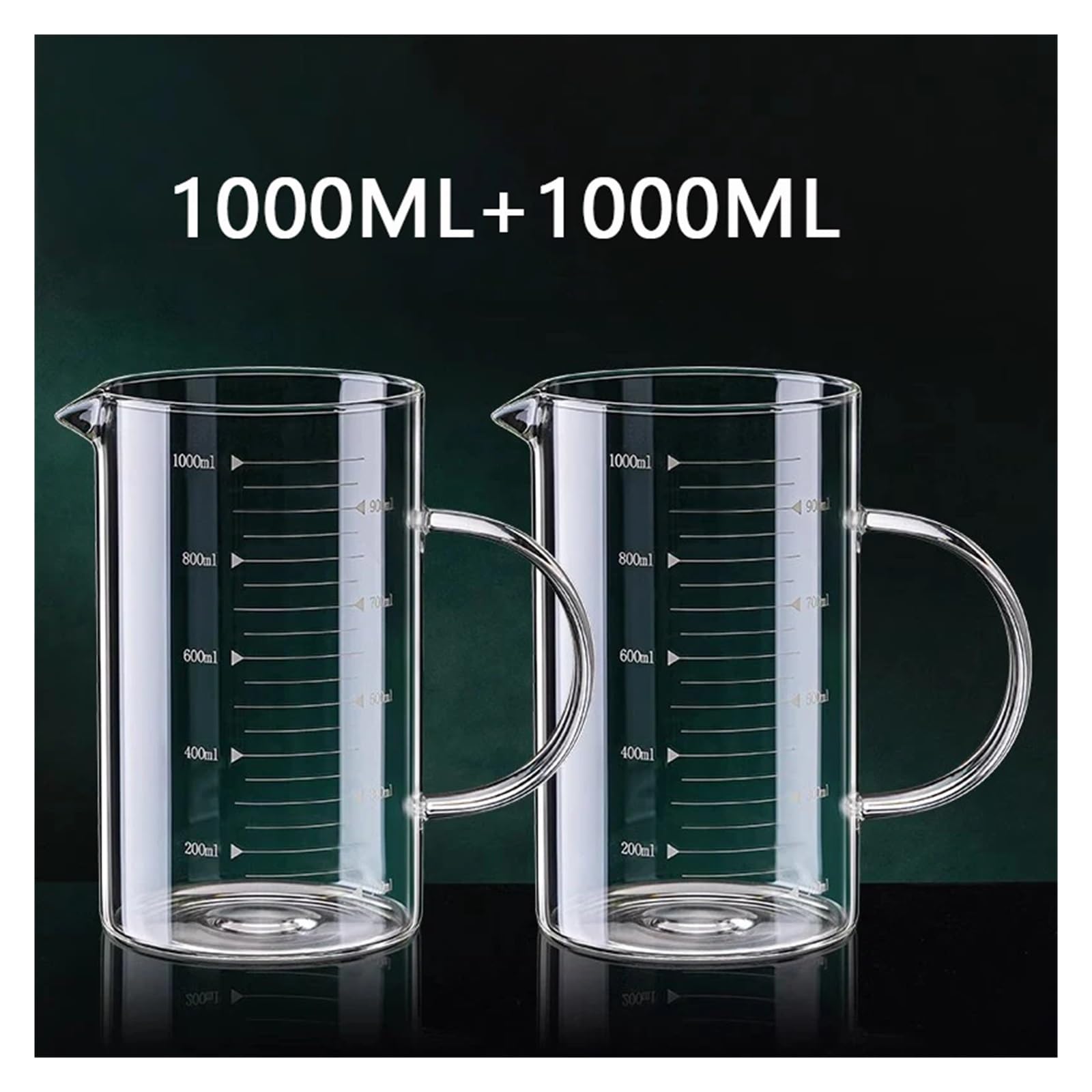 1/2 taza medidora de vidrio con asa, resistente al calor, for laboratorio, cocina, leche, café, 250/350/500/1000 ml(1000ml 2pcs)