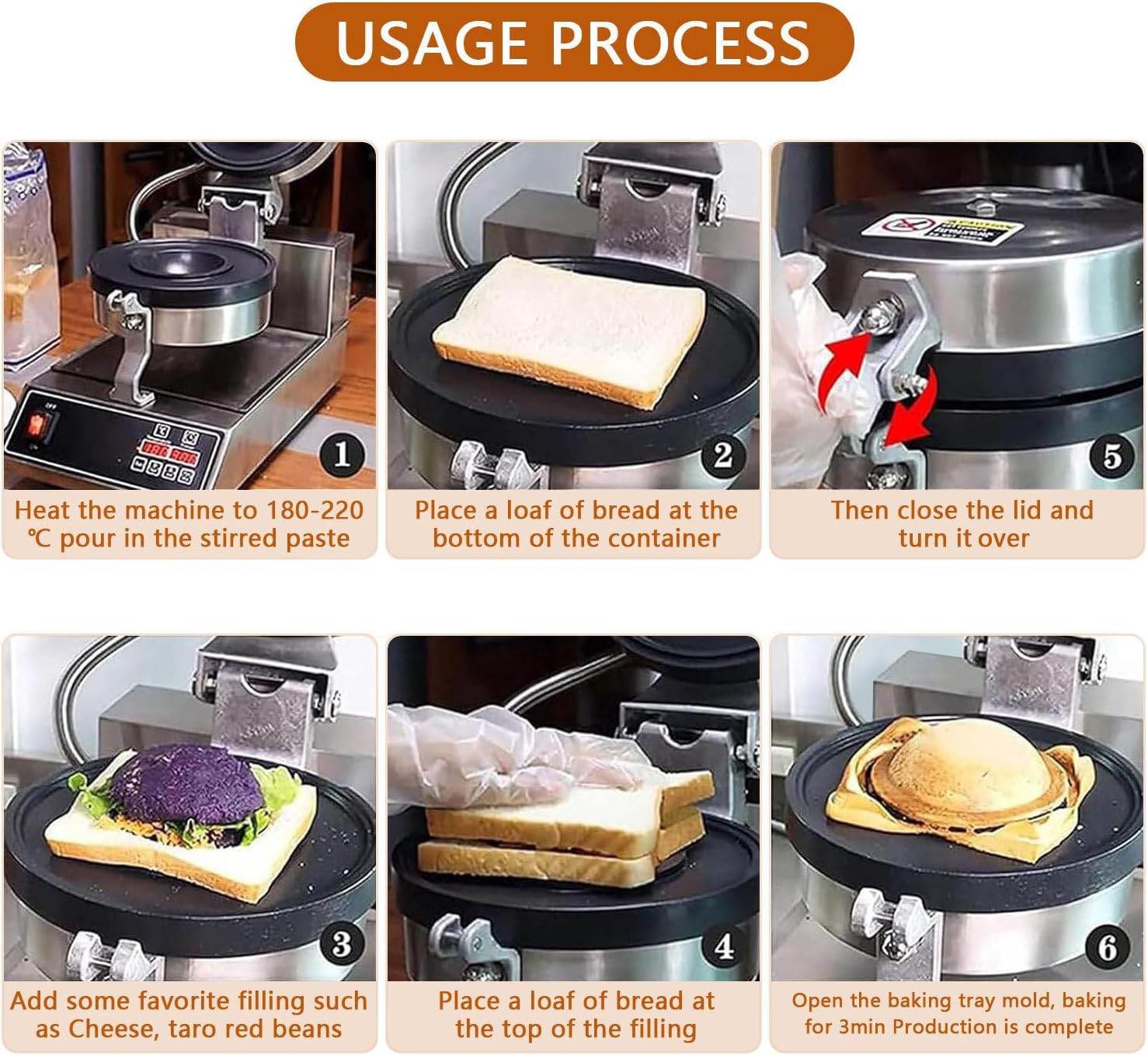 Commercial Waffle Maker & Burger Maker Machine, 1300W Electric Panini Press with Adjustable Temperature 50-300℃, 5-Min Timer, for Ice Cream Waffle, Hamburger