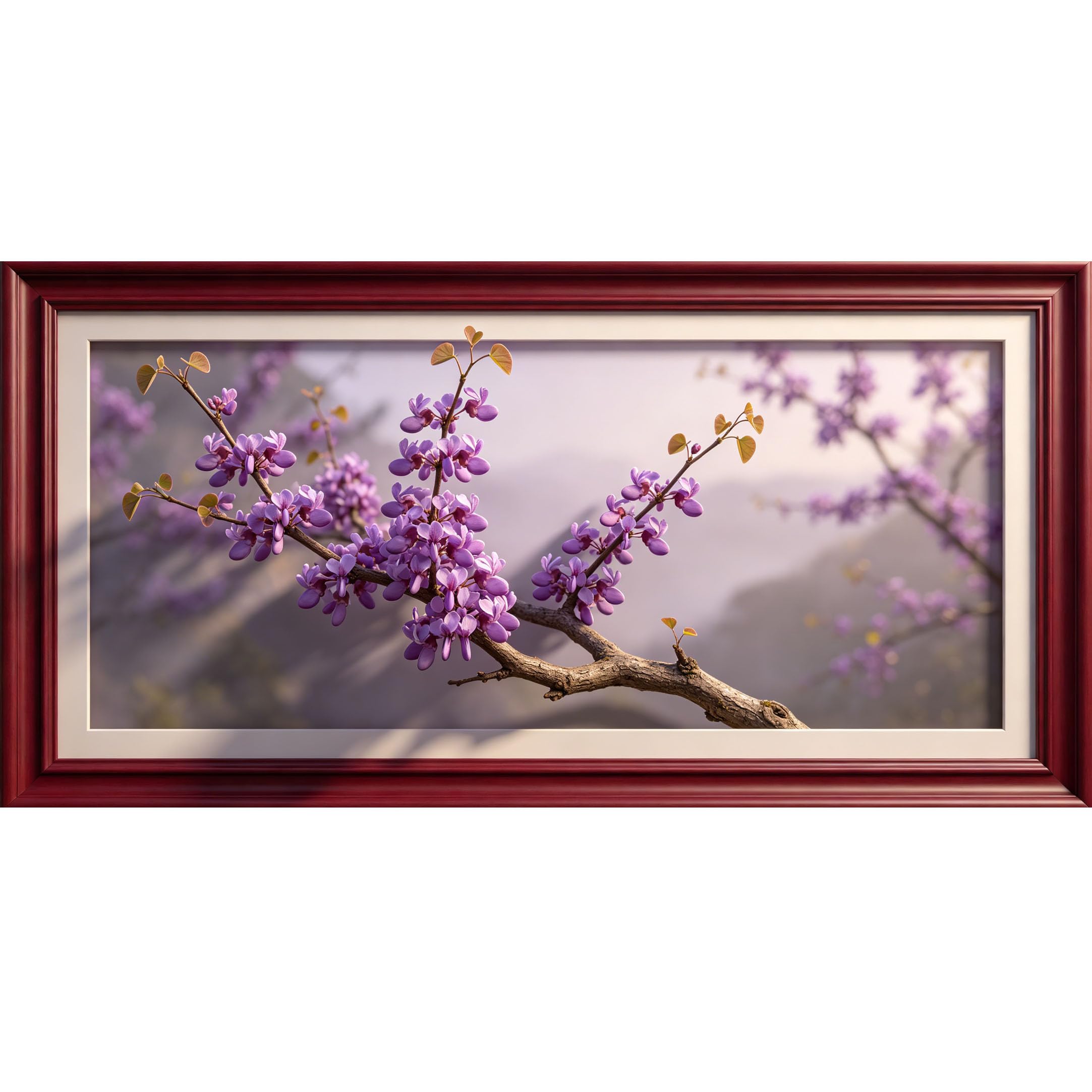 Agglomerix 3D Framed Wall Art Purple Redbud Branch Floral Botanical Nature Landscape Large Size SelfAdhesive Removable Wall Decor Prints Artwork for Living Room Bedroom Office