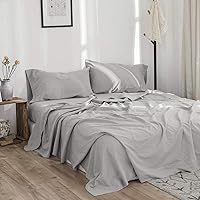 Vista 21 de BISELINA Sábana de Lino Francés Sábana Plana Solamente 55% Lino Europeo 45% Algodón Estilo Básico Color Sólido Suave Transpirable Estilo Granja Gris