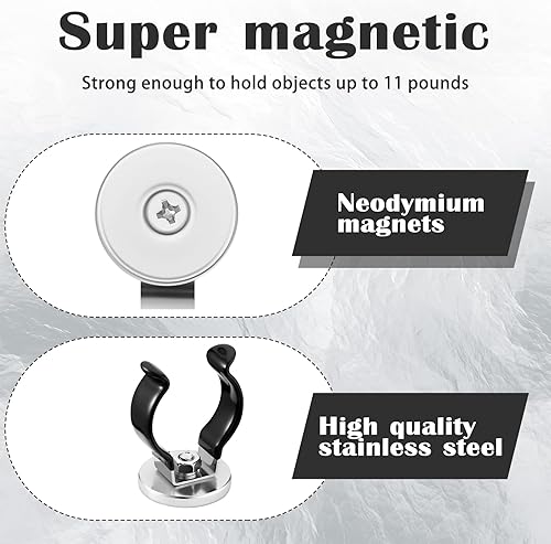 Miniatura 3 de LEIFIDE Gancho magnético de base redonda con clip de acero, placa cromada, soporte magnético para herramientas, soporte resistente para colgar en