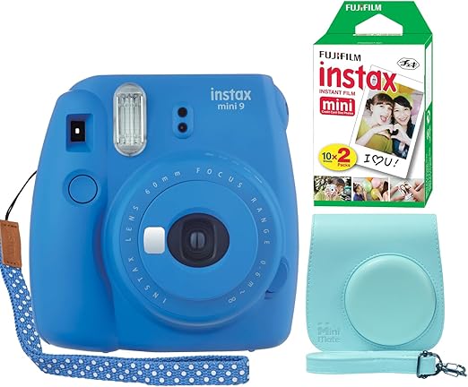 Fujifilm Instax Mini 9 Instant Camera Cobalt Blue + Minimate Custom Case + Fuji Instax Film 20 Sheets Twin Pack (Cobalt Blue)