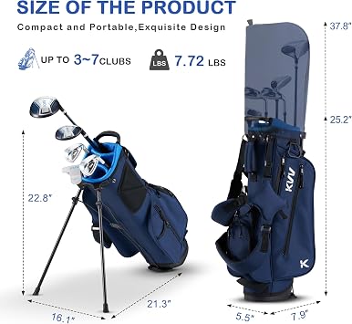 KVV Junior Golf Clubs Set Ages 3-5/6-8/9-12, Complete Kids Golf Set with Lightweight Stand Bag, Driver, Fairway, Hybrid, Irons, Wedge & Putter Right Handed for Girls & Boys
