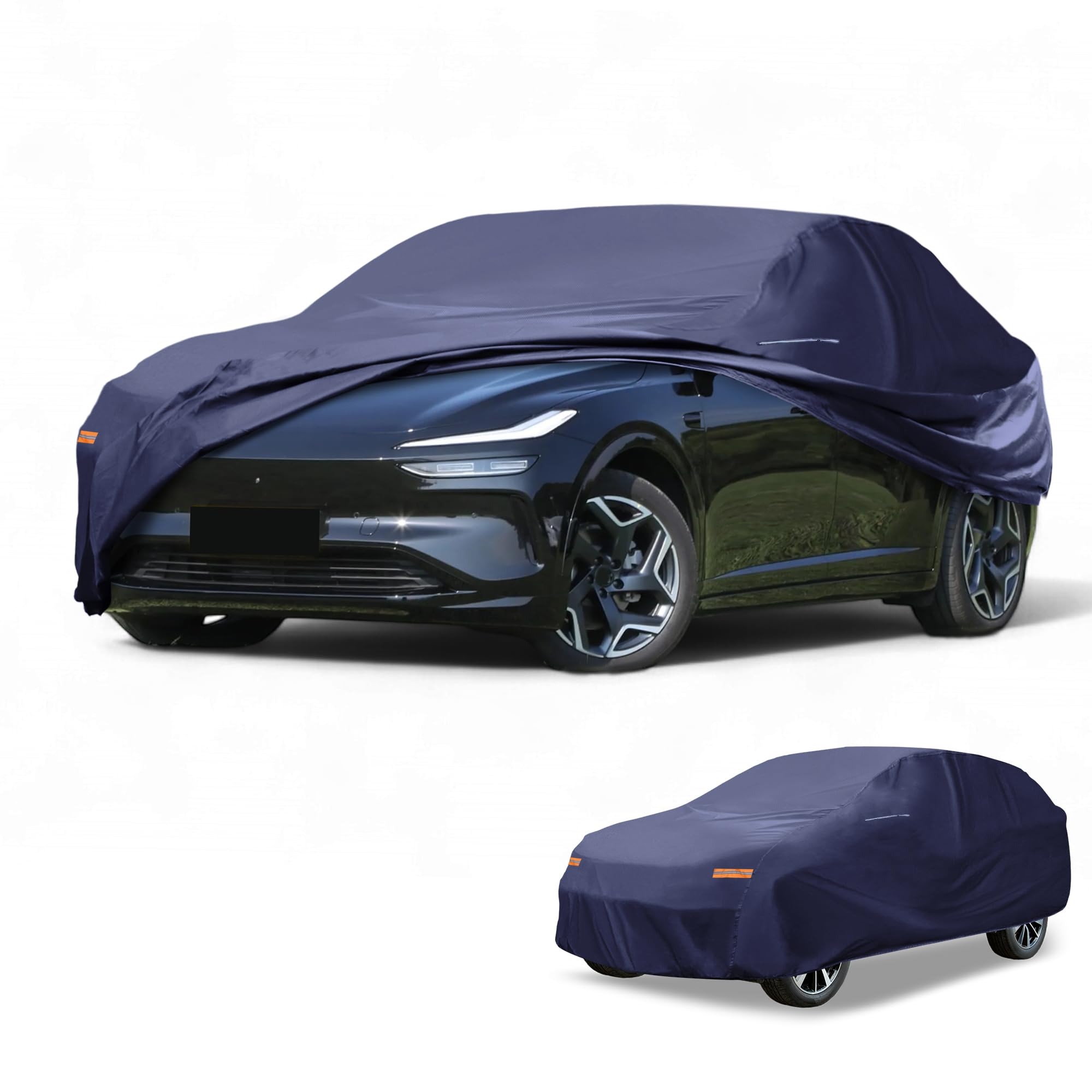 Partuto Waterproof All-Weather Universal Car Cover with Right Side Zipper Mirror Pocket 190T-PU Navy Blue Fits for SUV