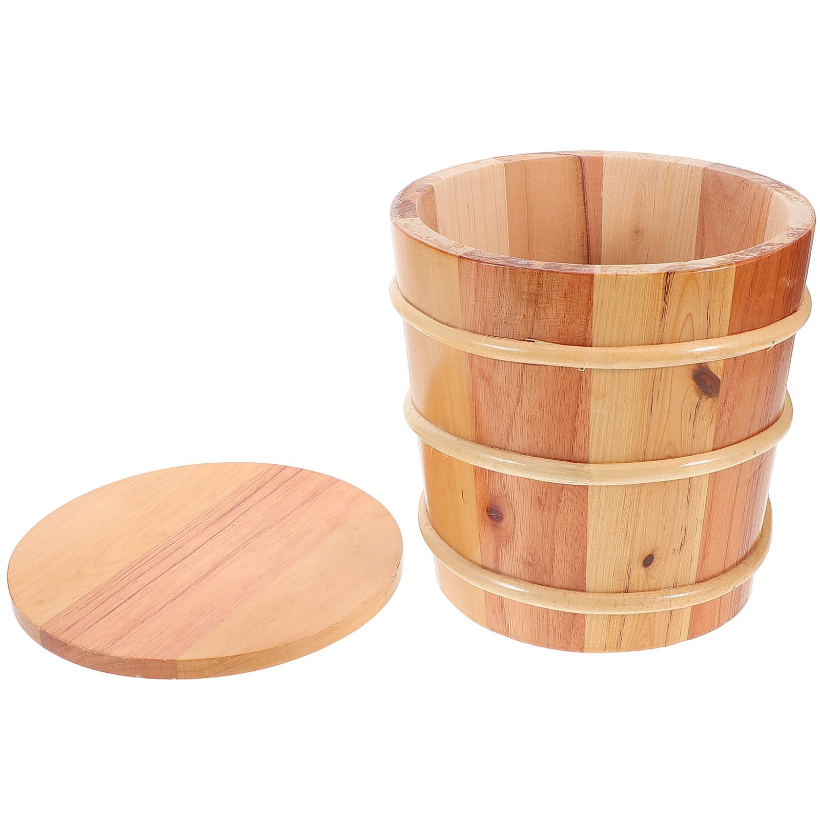 PRETYZOOM Cubo de Arroz Japonés Redondo de Madera Café con Tapa