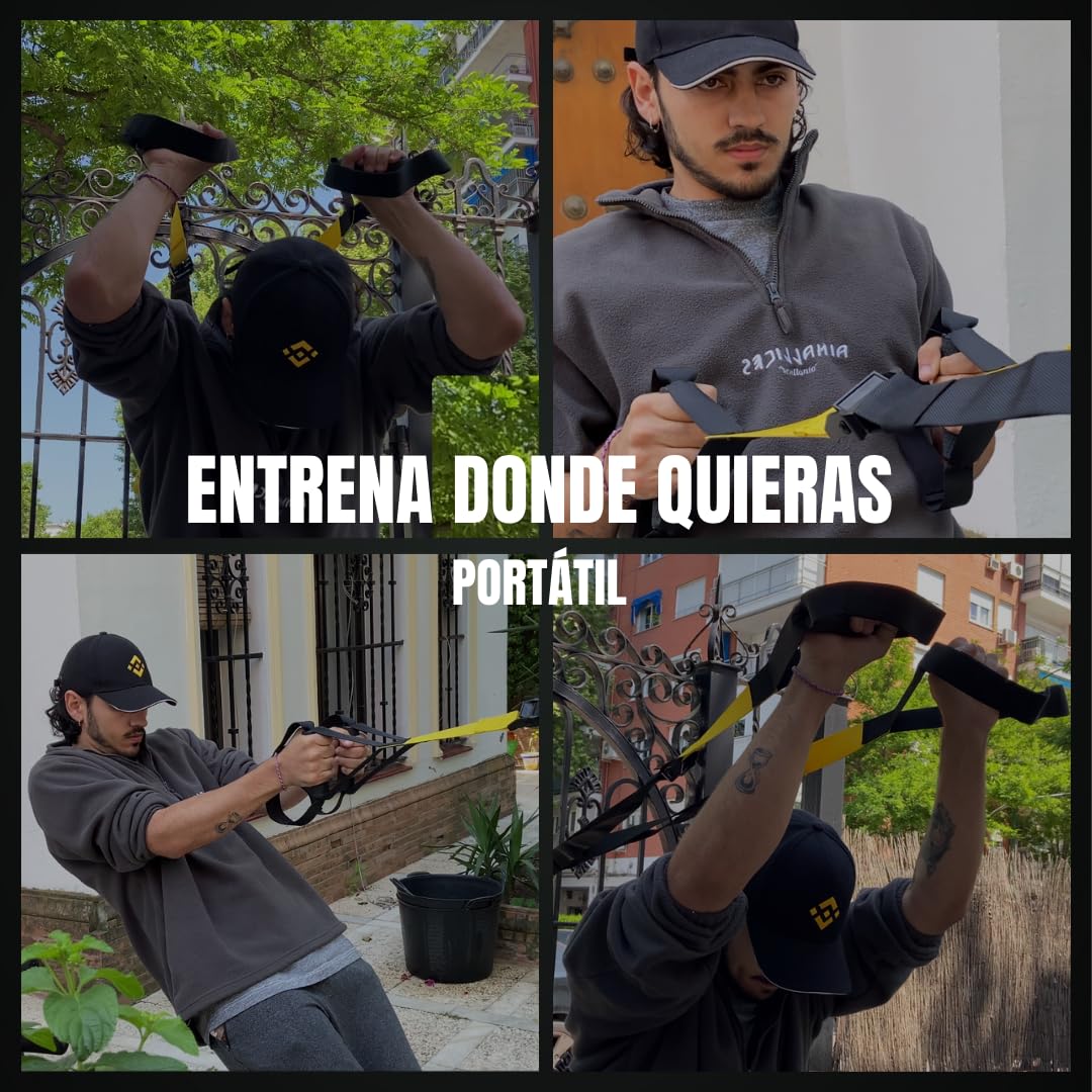 TRX Entrenamiento en casa Kit, 226 kg de Carga Máxima, Anclaje Puerta, Cuerdas de suspensión Pro, Bolsa de Almacenamiento, Fortalecedor, Aumenta Resistencia, Multifunción.