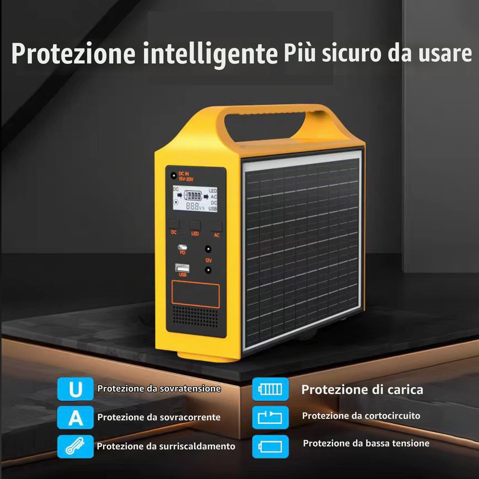 Centrale Elettrica Portatile Ricarica Solare, Batteria di Backup 100w 76.8wh, Generatore Solare a 5 Uscite, Uscita USB-C Ca/CC per Emergenze Domestiche/Campeggio/Camper/Esterni/Pesca