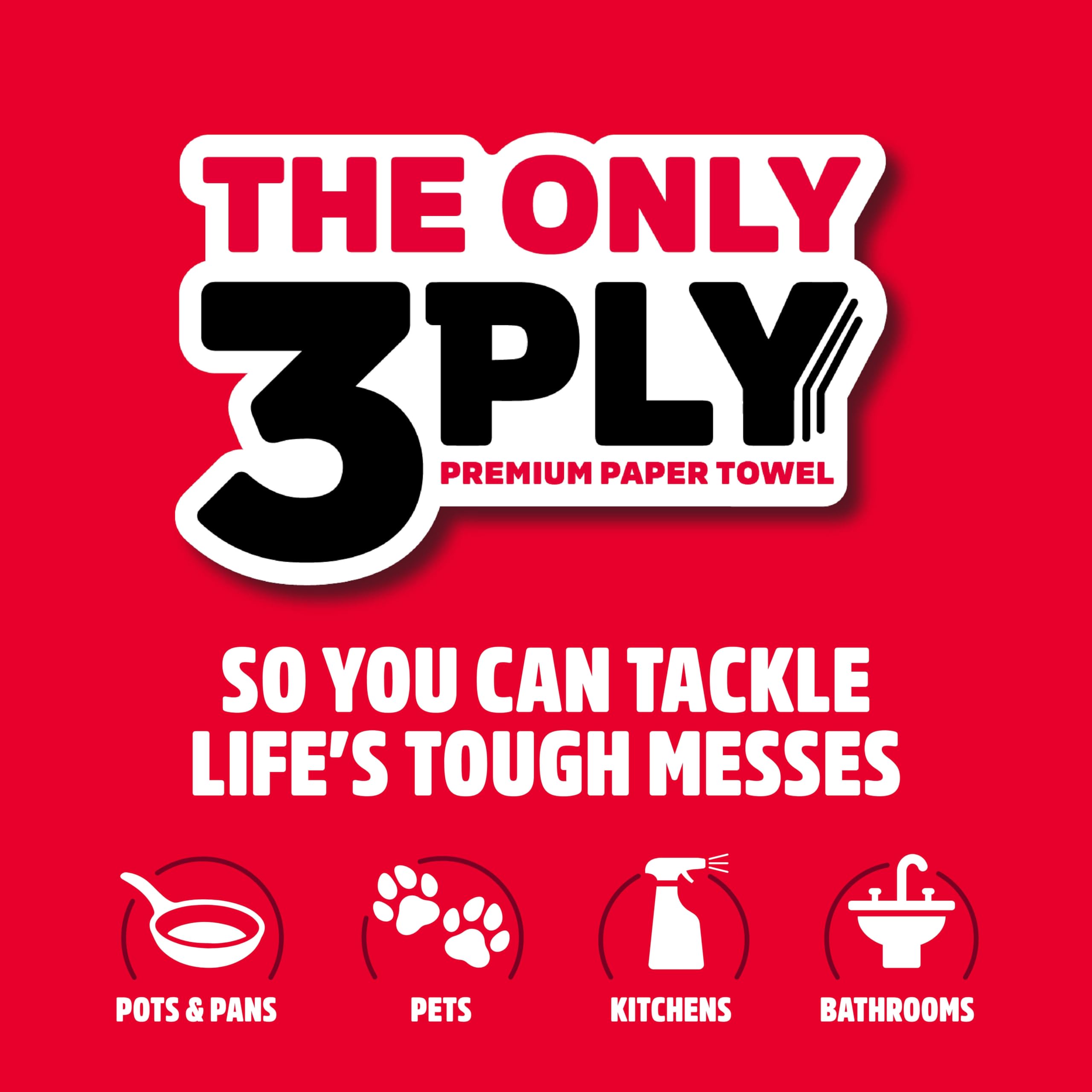 Brawny Tear-A-Square 3-Ply Paper Towels, 6 Double Rolls = 12 Regular Rolls, Strong, Absorbent, and Durable with 3 Sheet Sizes (Quarter, Half, Full) - 3