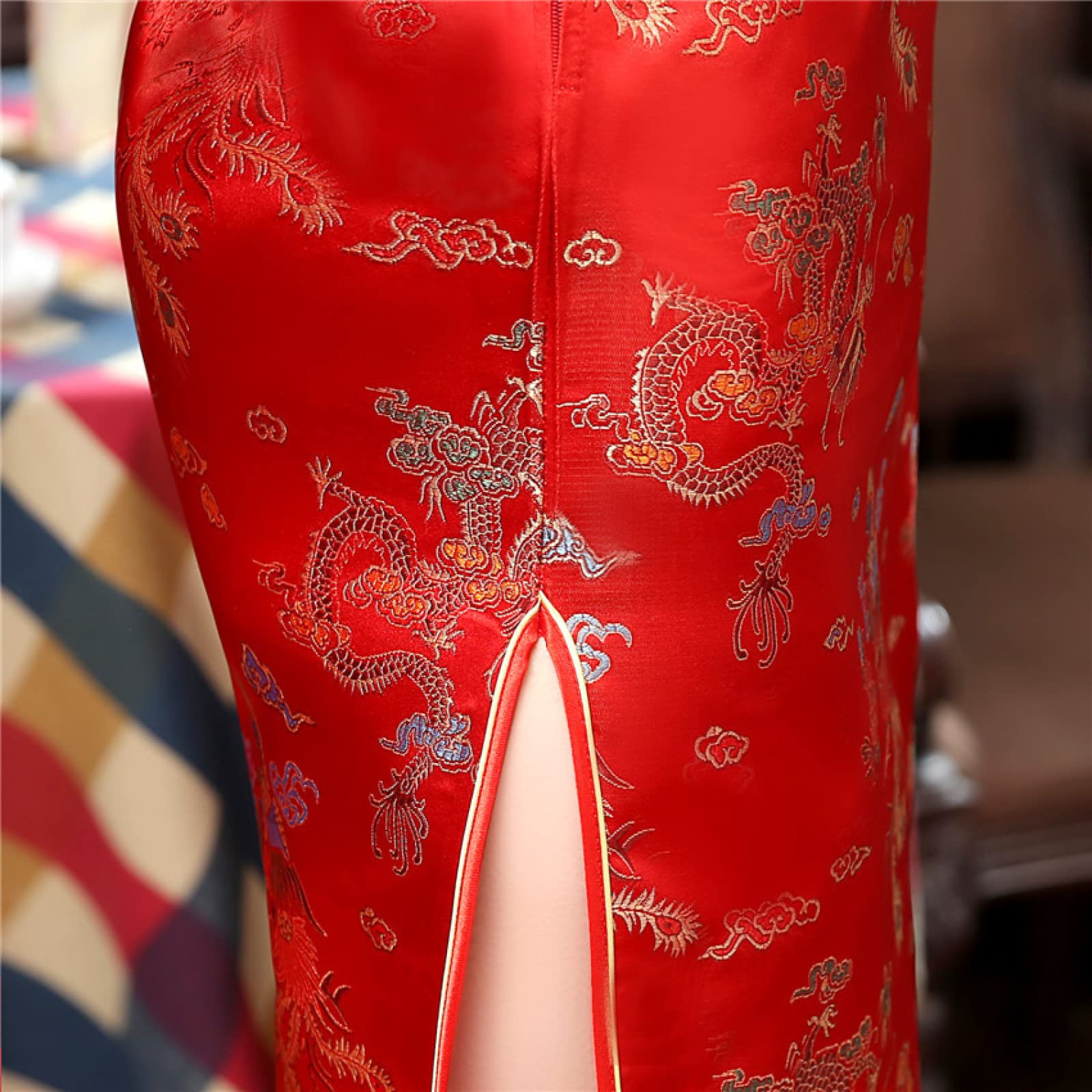 YAROVA Vestito da Cinese Donna -Abbigliamento Tradizionale Cinese Slim Cheongsam Estate Manica Corta Party Matrimonio Qipao Donna Ricamo Elegante Retro Split Long Dress