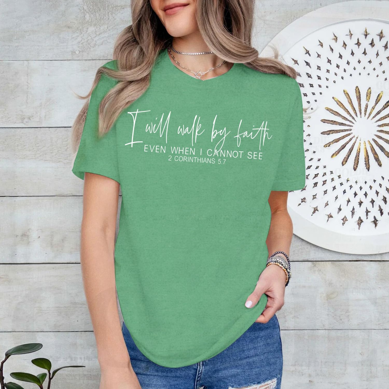 Christian Shirt for Women I Will Walk by Faith T-Shirt Letter Print Inspirational Tee - Image 4