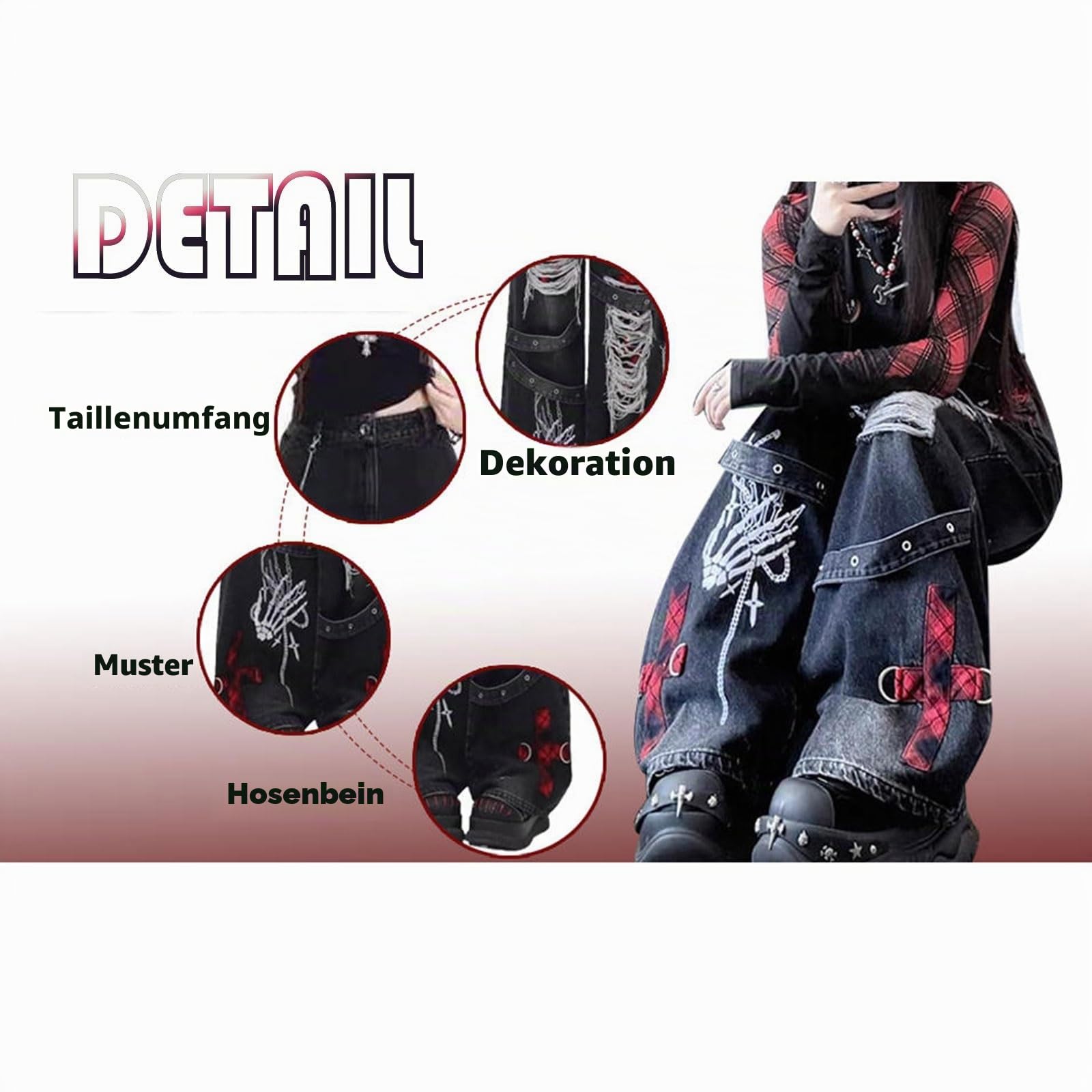 Y2K Ripped Grunge Baggy Jeans Hose Emo Damen Goth Straight Leg Hose High Waist Alt Y2K Hose Kleidung