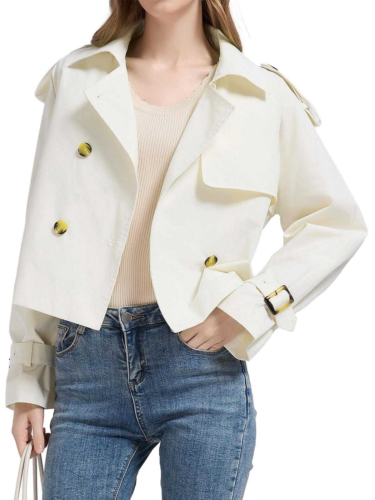 Orolay CHIIONE Cropped Trench Jackets Womens Lightweight Spring Jacket Double Breasted Short Trench Coat Trendy Outfit
