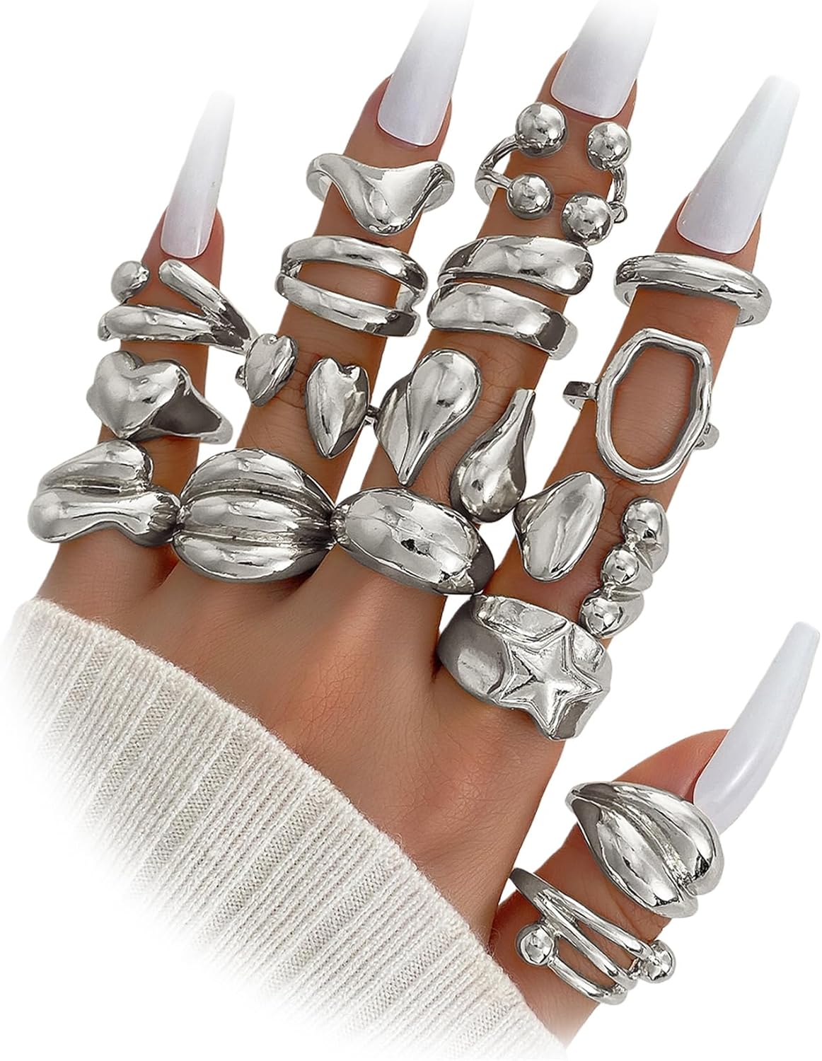 Chunky Rings for Women Non Tarnish 14k Stackable Dome Statement Rings Sets Vintage Dainty Knuckle Open Midi Finger Rings Jewelry Pack Gifts