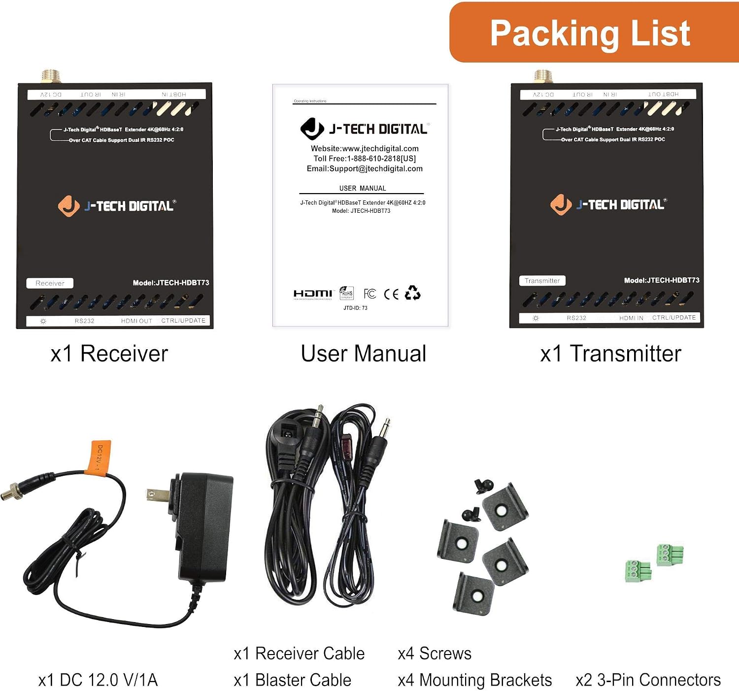 Exсluѕіvе Dіѕсоunt 60% Prісе J-Tech Digital HDBaseT HDMI Extender 4K@60 420 Ultra HD Extender Over Single Cable CAT5e/6A up to 230ft (1080P) 130ft(4K) Supports HDCP 2.2/1.4, RS232, Bi-Directional IR and PoE