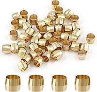 Biaungdo 50 Pack 1/4" Brass Compression Ferrules Sleeves - Durable High-Pressure Tube Fittings for Fuel Gas Water Lines