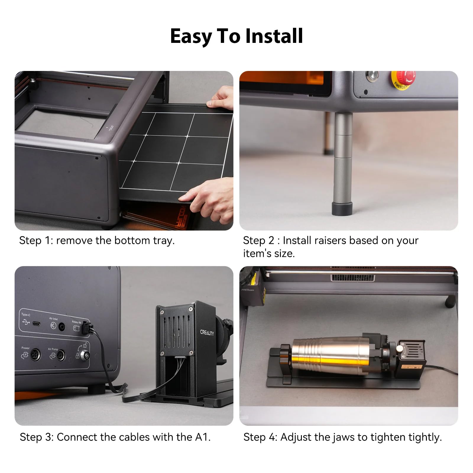 Creality Rotary Roller Pro Upgrade Kit for Falcon A1 Engraver, with Glasses and Risers - Image 2