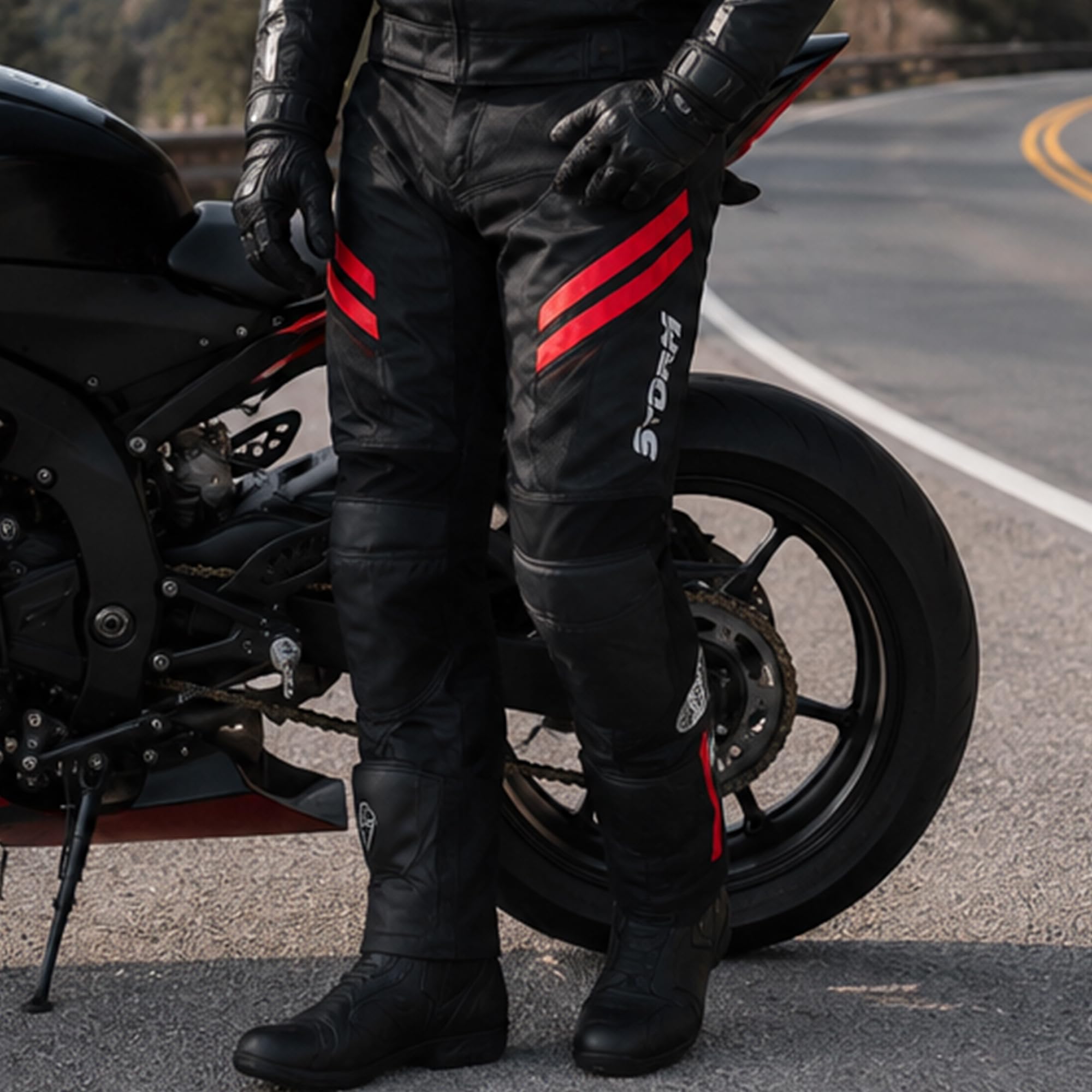 STORM Pantaloni da Moto Estivi da Uomo con Protezioni omologate CE – Pantaloni in Mesh Traspirante con Protezioni Rimovibili su Ginocchia e Fianchi