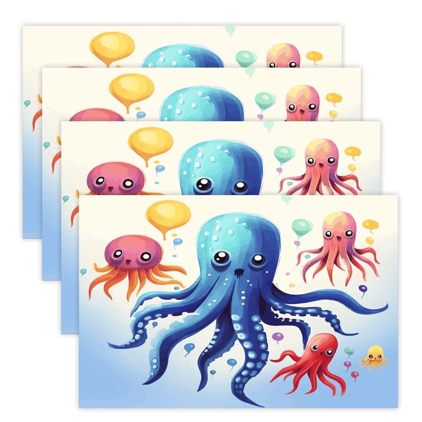 Colorful Squid Octopus Placemats Heat-Resistant Washable Place Mats Anti Slip Dining Table Place Mats Wipeable Dining Table Mats Kitchen Decoration Placemats 17.7’’×11.8’’