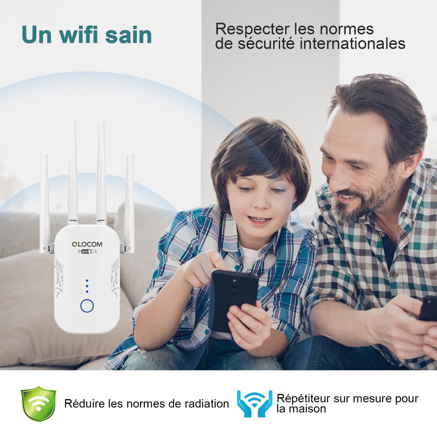 2026 Nouveau Répéteur WiFi Puissant 1200Mbps, Amplificateur WiFi sans Fil Double Bande 5GHz & 2.4GHz avec WPS, WiFi Extender jusqu'à 130㎡, Compatible avec Toutes Les Box Internet