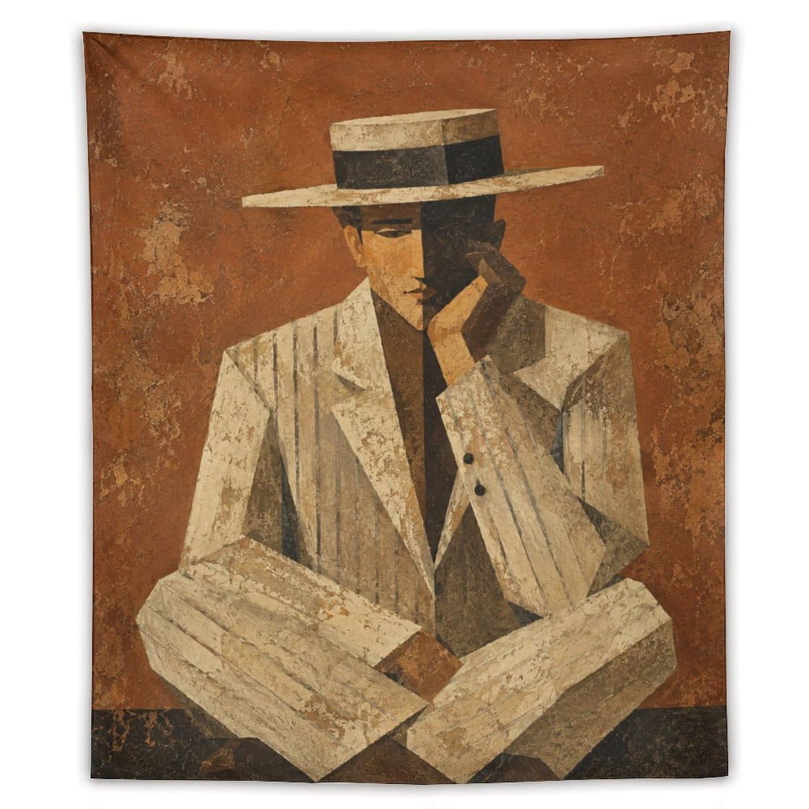 H3B8U2Y5 Man in White Suit Wall Tapestry, Geometric Art, College Dorm