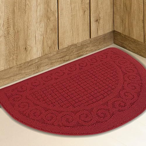 Miniatura 7 de Tapetes de cocina rojos para suelo 2 piezas de 18 x 30 pulgadas antideslizantes lavables alfombra de pie absorbente alfombra de medio círculo para
