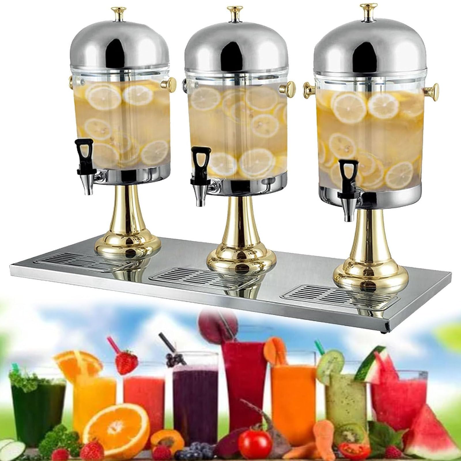 Dispensador Bebidas Frías Dispensador Comercial Bebidas Zumo Frío, Dispensador Zumo Dispensador Acero Inoxidable Desayuno Buffet Bares Hoteles,Gold