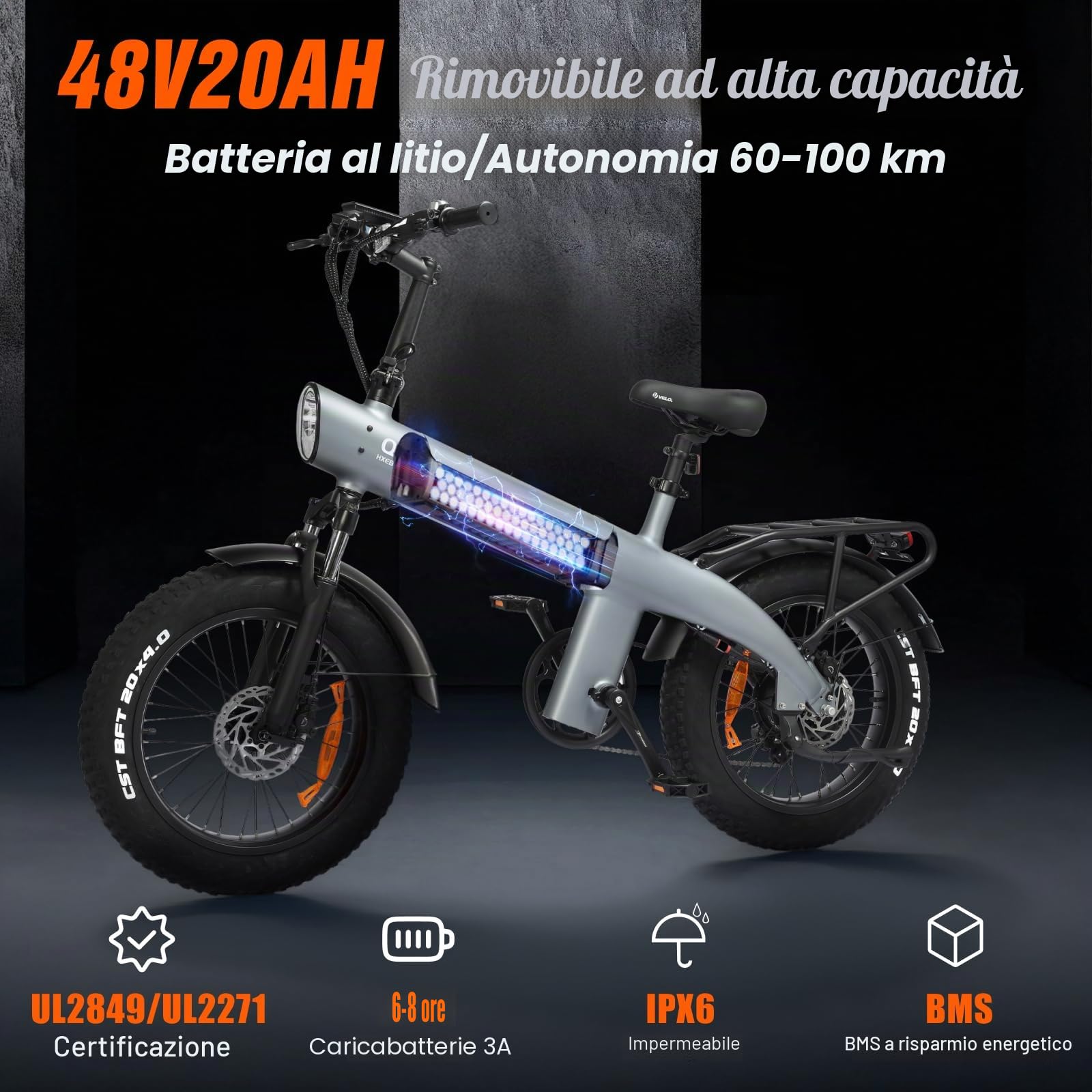 HX Q3 Bici Elettrica Adulti per il Commuting, 48V 20Ah Batteria Rimovibile, 115Nm 20"×4.0" Fat Tire, 7 Velocità Mountain Bici Elettrica con Telaio Posteriore, Autonomia 60-120 km, E-bike Ogni Terreno