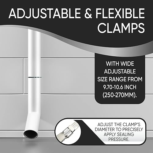 Miniatura 3 de 8 abrazaderas de manguera de acero inoxidable de 10 pulgadas (ajustables de 9.7 a 10.6 pulgadas de diámetro), abrazaderas de conducto, abrazadera de