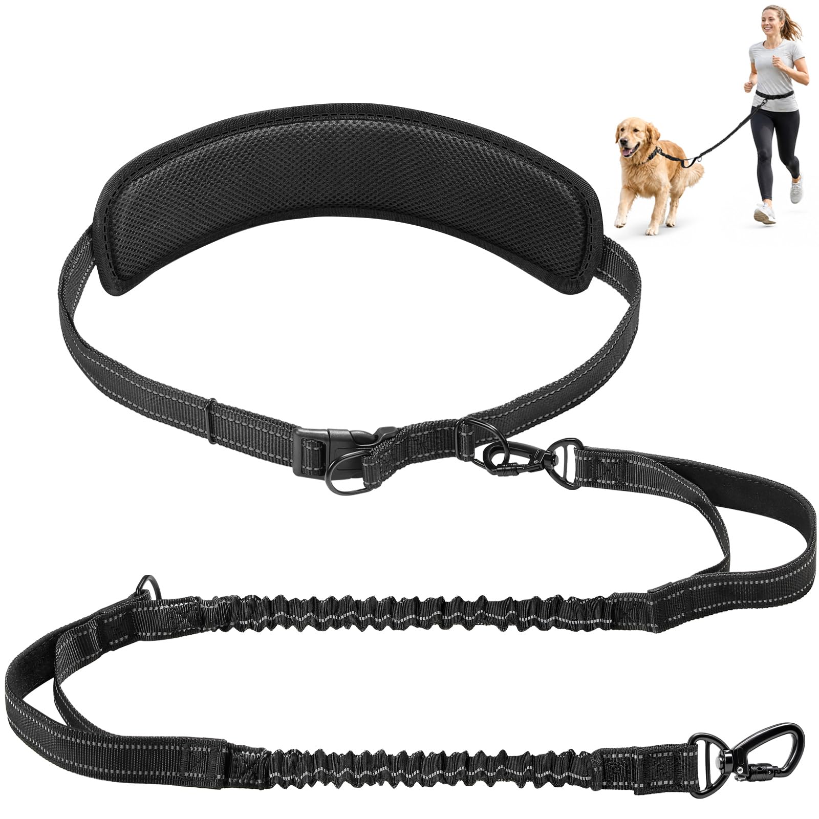 Gimars Hands Free Dog Lead with Padded Waist Belt Elastic Dog Running Lead for Walking Jogging Training Stretch 1.2-1.7m