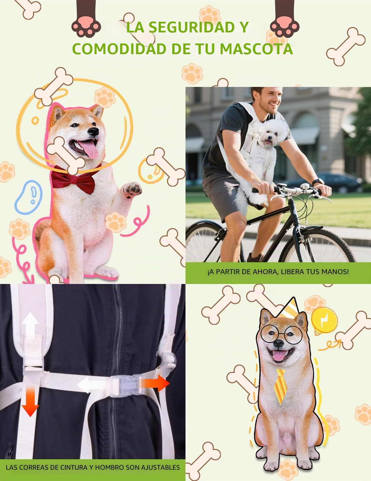 Mochila para Mascotas, Mochila Ajustable para, Mochila Transpirable para Gatos, para Perros pequeños y medianos, Gatos y Cachorros (Beige, Medium)