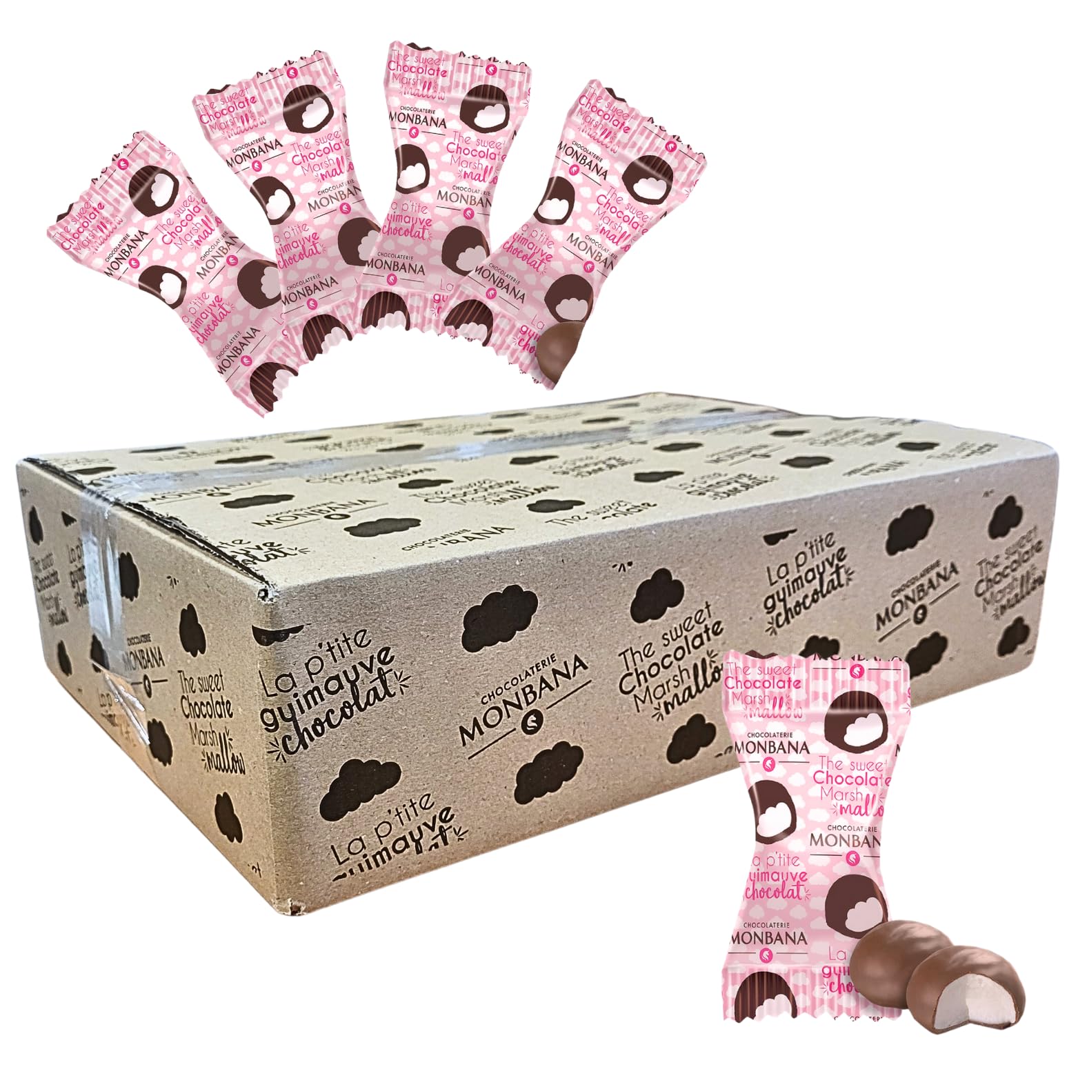 MONBANA - 200 Mini-Guimauves emballés individuellement - 1kg | Chamallows gourmands pour un café, le goûter ou le chocolat chaud - À offrir ou à partager - Candy bar, dessert - bonbon noel