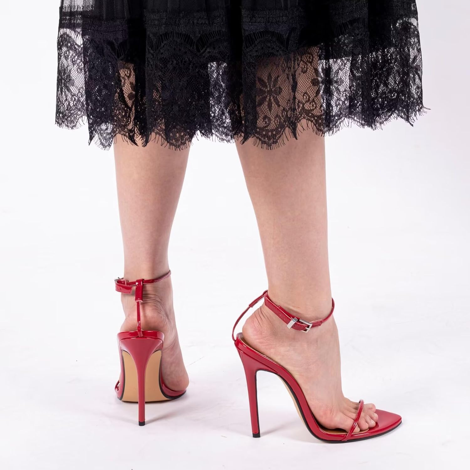 Women's Stiletto High Heeled Sandals 4.7 inch Sexy Strappy Open Toe Black Red Heels Wedding Party Evening Prom Dance Dressy Shoes - Image 2