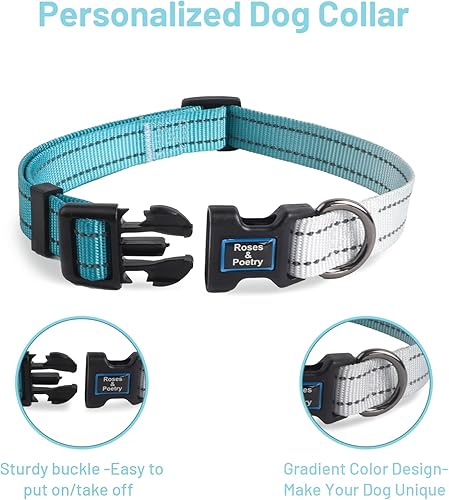 Miniatura 9 de Roses&Poetry Collares para perros medianos, con estampado de leopardo, collar ajustable de nailon para mascotas, duradero y reflectante para perros