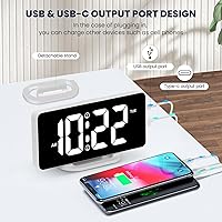 Vista 6 de Reloj despertador digital con luz nocturna RGB dinámica y colorida, volumen/color ajustable, puerto de carga USB-C, reloj de mesa LED de 7